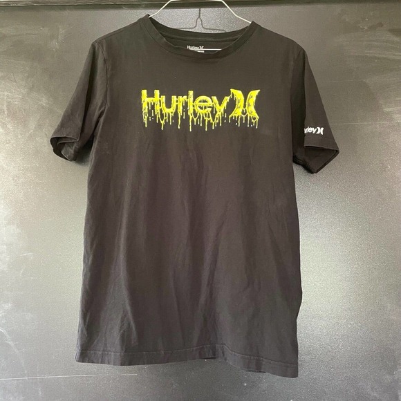 Hurley Big Boys XL T Shirt Black Yellow Green Slime Logo Short Sleeve Dripping - Picture 1 of 7
